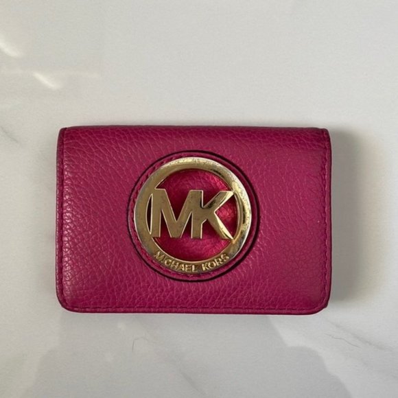 Michael Kors Handbags - Michael Kors Pink Leather Mini Card Holder Wallet with Gold Hardware Logo